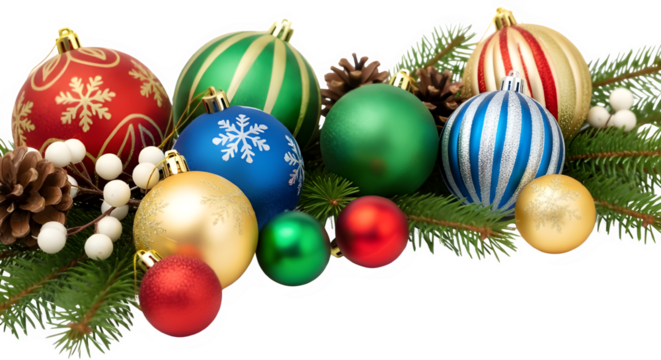 christmas balls and decorations isolated