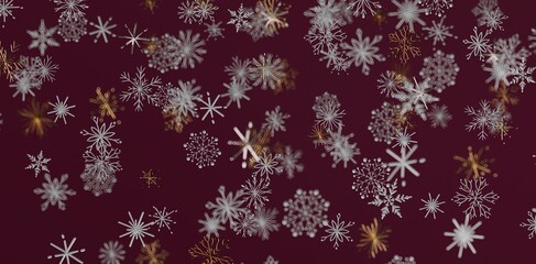 Abstract snowflake pattern on maroon background, perfect for winter designs, Christmas cards, or festive decorations.  Ideal for crea
