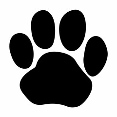 Single Black Animal Paw Print with Four Toes, Isolated on White