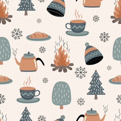 Winter Cozy Vector Seamless Pattern Illustration
