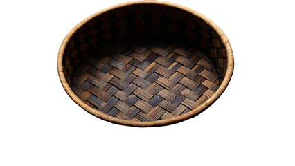 Woven Basket With Interlocking Strips Close Up wood wicker isolated on a transparent background