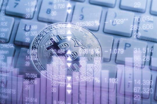 Bitcoin Cryptocurrency coins with trending chart