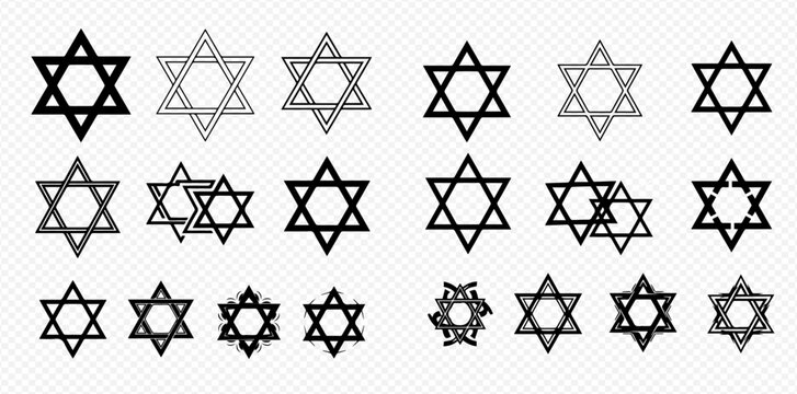 Collection of Star of David symbols in various styles and designs.