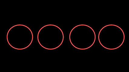 Neon Red Four Circles on Black Background