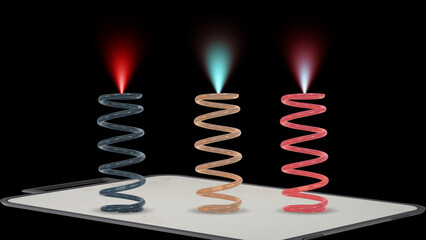 Three Translucent Energy Coils on a Tablet Screen