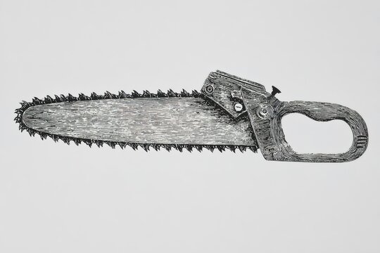 Detailed illustration of a vintage chainsaw showcasing intricate design and craftsmanship