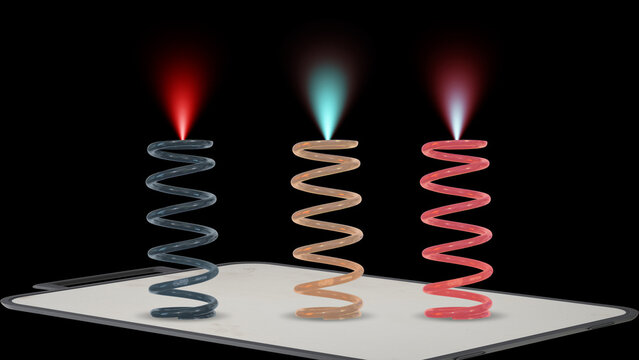 Three Translucent Energy Coils on a Tablet Screen