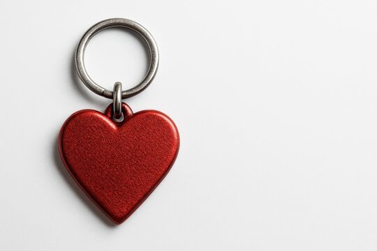 Red Heart Keychain. A metallic red heart keychain rests on a bright surface, creating a simple and charming Valentine&rsquo;s Day symbol of love, connection, and thoughtful everyday affection.