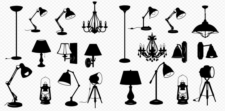 A collection of silhouette images of various lamps and lighting fixtures.