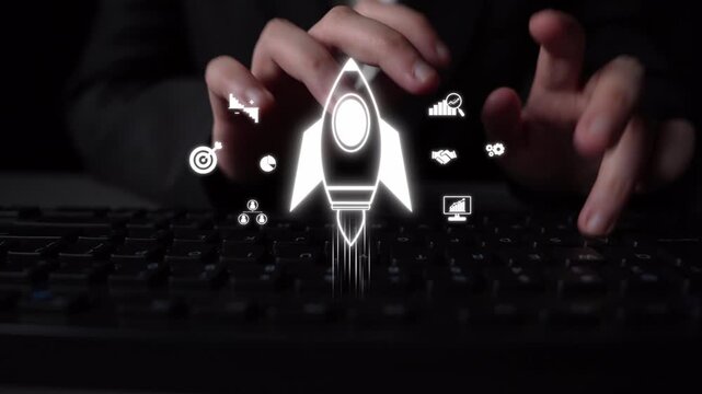 Startup launch and business growth concept, rocket symbolism, entrepreneurship, startup innovation, and early-stage success strategies for new business development and expansion. Muxer