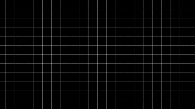 Animation of a moving black background with white cells. Architectural technical grid of strokes for the plan. Paper graphic texture. Abstract loop backdrop pattern