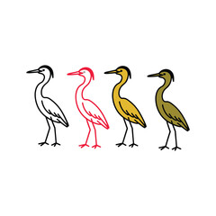 Obraz premium Stylized Heron Bird Outline and Color Variations