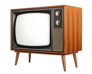 A Retro wooden frame screen cutout and vintage wooden TV box, isolated on a white or transparent background, cut out on PNG, generated AI