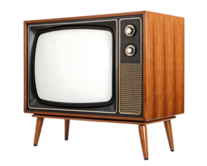 A Retro wooden frame screen cutout and vintage wooden TV box, isolated on a white or transparent background, cut out on PNG, generated AI