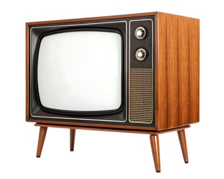 A Retro wooden frame screen cutout and vintage wooden TV box, isolated on a white or transparent background, cut out on PNG, generated AI - Powered by Adobe