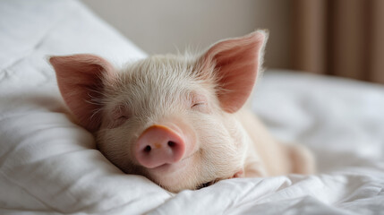 Ai cute piglet sleeping peacefully on a cozy white bed during a relaxed afternoon