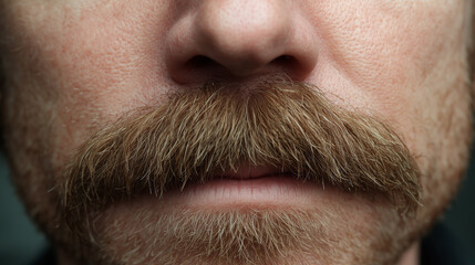 Obraz premium Ai close-up view of a man's well-groomed mustache against a neutral background