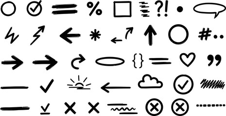 Collection of hand drawn doodle icons and symbols for design and communication
