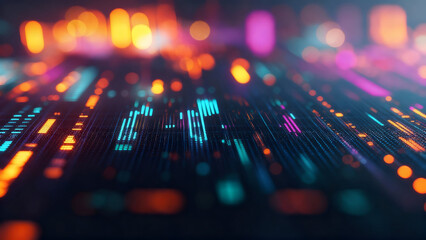 Futuristic Neon Data Grid with Glowing Digital Patterns