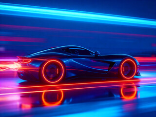 Futuristic Neon Supercar Racing with High-Speed Light Trails