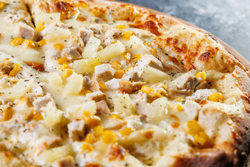 Delicious Cheese Pizza With Chicken, Pineapple, and Corn