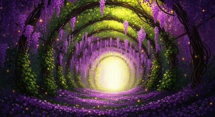 Enchanted forest tunnel with glowing entrance isolated on white background