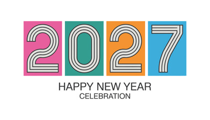 A festive graphic celebrates the arrival of the year 2027 with bold numbers and the message 'Happy New Year Celebration'.