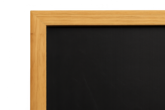 Blank blackboard with wooden frame providing copy space, ready for educational concepts or school messages on transparent background