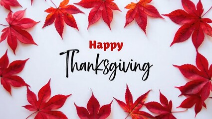 Red maple leaves frame happy thanksgiving text autumn
