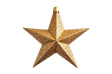 Hanging Christmas star ornament with glitter texture isolated on a transparent background 