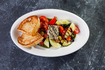 Colorful Mixed Vegetable Salad With Grilled Bread Served