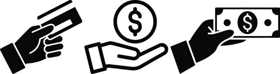 Various payment methods, credit card, coin, and cash money icon