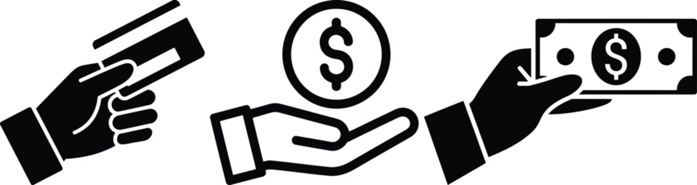 Various payment methods, credit card, coin, and cash money icon