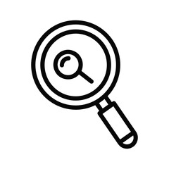 Magnifying glass icon symbolizing search, zoom, discovery, analysis, and focus. simple outline graphic element.