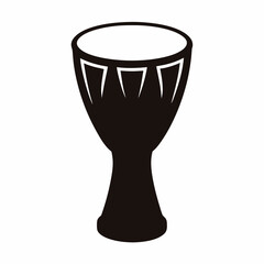 Simple black and white illustration of a djembe drum on a white background