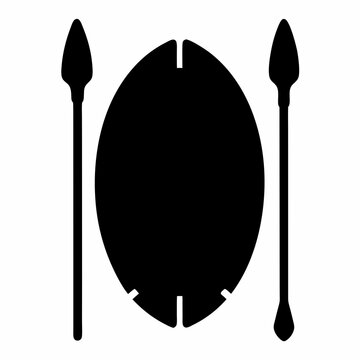 Zulu shield and spears, illustration of traditional African weapons and protection