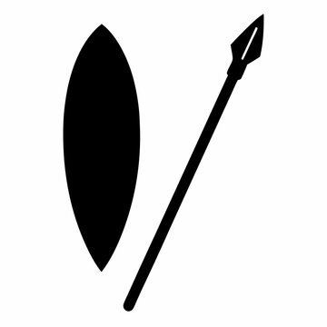 Zulu shield and spear weapon design in black and white illustration