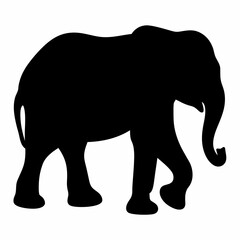 Black silhouette of an adult elephant walking gracefully across the plain