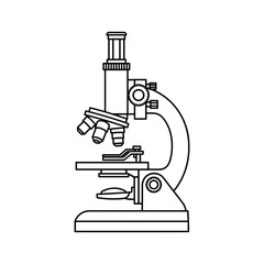 Microscope line art icon illustration. simple black outline drawing of laboratory equipment for science research and education