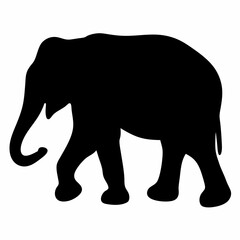 Silhouette of an elephant walking isolated on white background, graphic illustration
