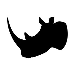 Black silhouette of a rhinoceros head with horns on a white background