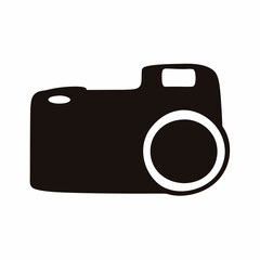 Simple black and white vector image of a modern style camera