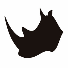 Silhouette of a Rhinoceros Head Showing Horns and Ear on White Background