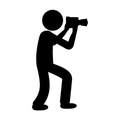 Silhouette of a Photographer Taking a Picture with a Camera, Isolated on White