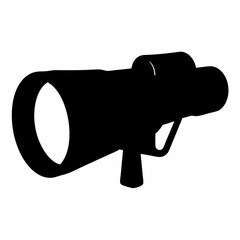 Black silhouette of a futuristic device with a lens and handle