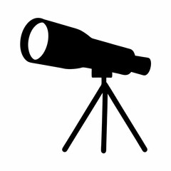 Black silhouette of a telescope with a tripod for astronomical observations