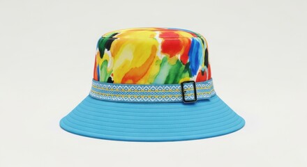 Colorful bucket hat with floral pattern isolated on white background