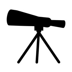 Simple black and white silhouette of a telescope on a tripod stand