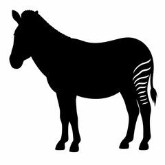 Silhouette of a zebra, standing on all fours, with short stripes
