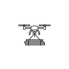 Drone Carrying Stacked Wood - Black and White Line Art Illustration.